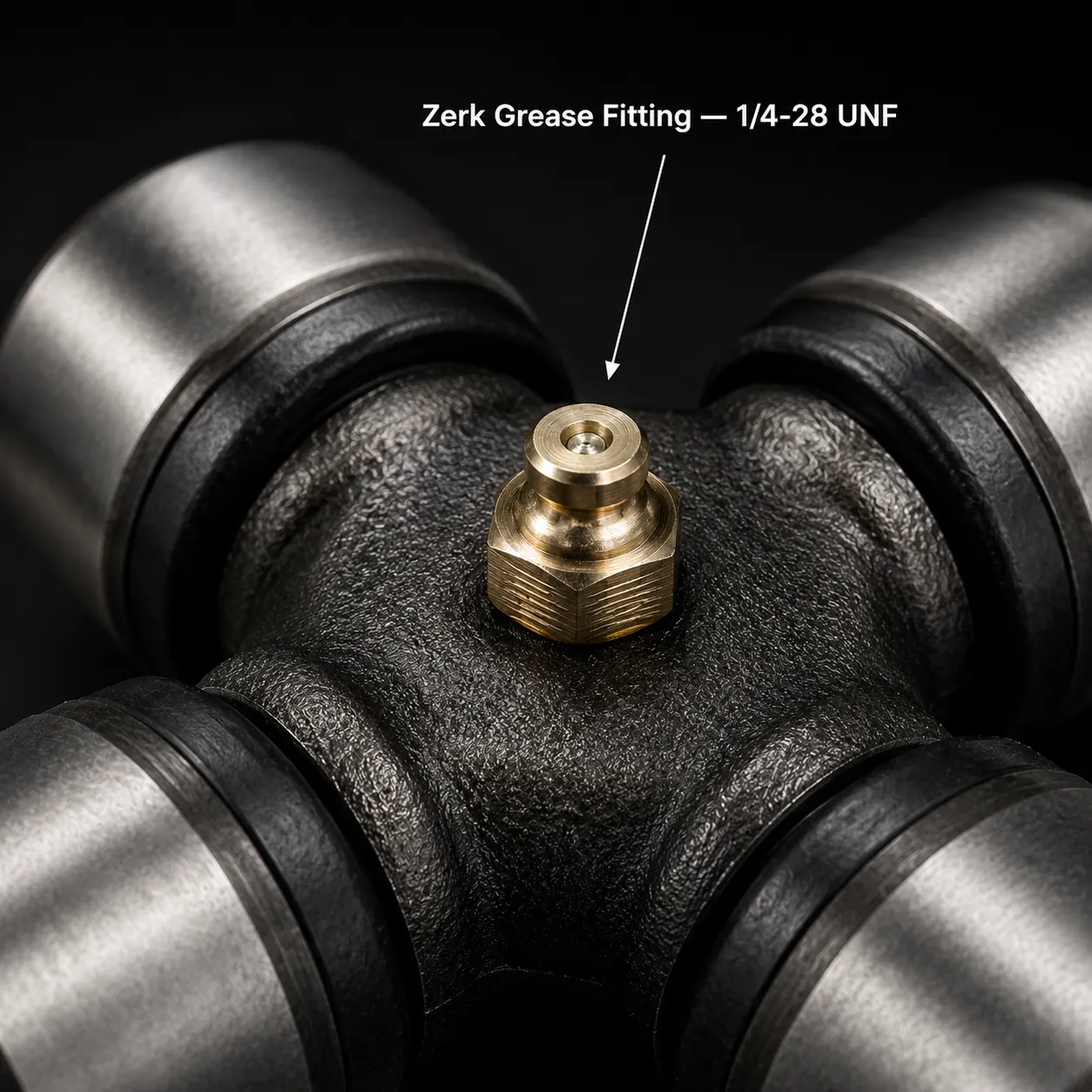 1310 U-joint grease fitting — 1/4-28 UNF Zerk nipple
