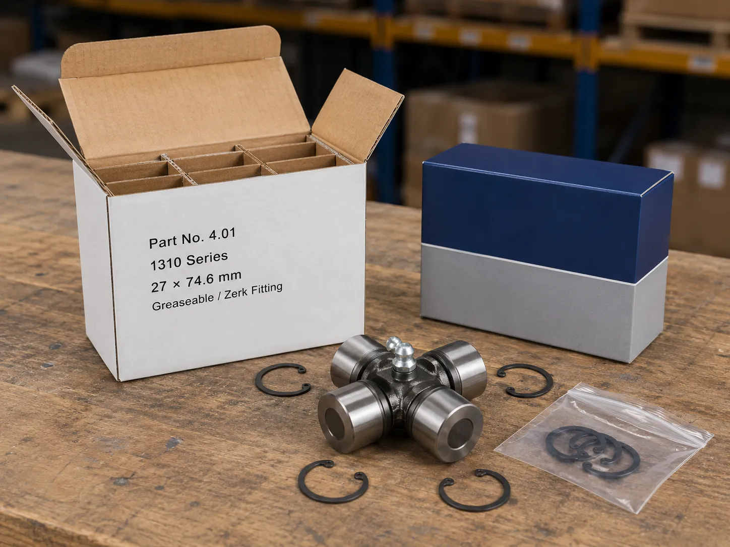 1310 universal joint cross kit packaging — Jiukai 9K part 4.01, bulk and retail available
